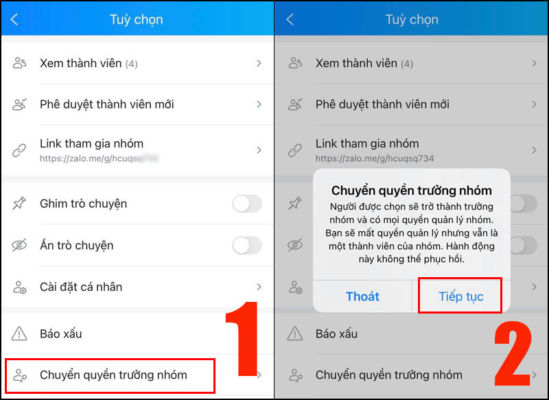 Thực hiện chuyển quyền trưởng nhóm Zalo trên điện thoại hay máy tính PC