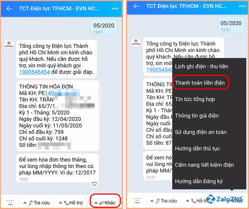 Người dùng có thể tra cứu và thanh toán tiền điện trực tuyến trên ứng dụng Zalo và Zalo Pay